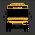 Yellow School Bus 3D Model With Black Stripes And Red Warning Lights 3d model