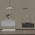Modern White and Dark Bedside Tables with Metal Frame Drawers Shelves Decor on Wooden Floor