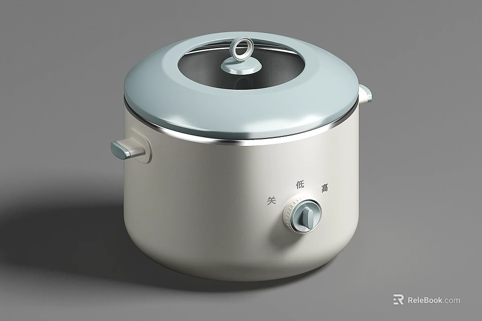 White Kitchen Cooking Appliance With Transparent Lid Metal Handles And Knob Control 3d model 