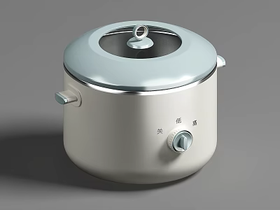 White Kitchen Cooking Appliance With Transparent Lid Metal Handles And Knob Control 3d model