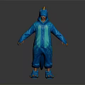Person In Blue Dinosaur Onesie Costume With Hood Yellow Accents And Paw Shoes 3d model