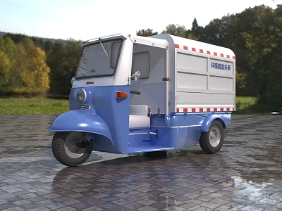 Three Wheeled Blue And White Postal Utility Vehicle For Delivery Service 3d model