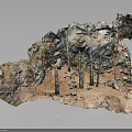 Natural Wooden Stone Terrain Model With Posts Rocks And Mossy Ground Elements 3d model