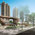 Modern Sales Office With Surrounding High Rise Residential Towers And Lively Commercial Area