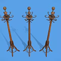 Wooden Furniture Three Standing Coat Racks With Hooks And Tripod Bases