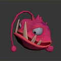 Cartoon Style Pink Aquatic Creature With Long Tentacles Big Eyes And Sharp Teeth