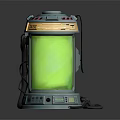 Cylindrical Sci Fi Container With Green Liquid Blue Top Yellow Accents And Cables