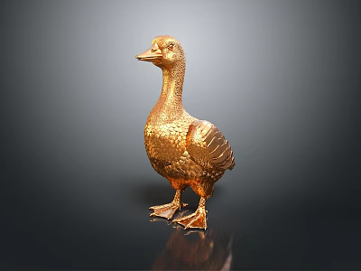Golden Decorative Duck Figurine With Shiny Metallic Surface And Detailed Feathers 3d model