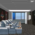 Luxury SPA Sauna Interior With Comfortable Recliners And City Mountain View