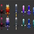 Colorful Fantasy Swords with Shiny Blades Vibrant Colors and Decorative Designs
