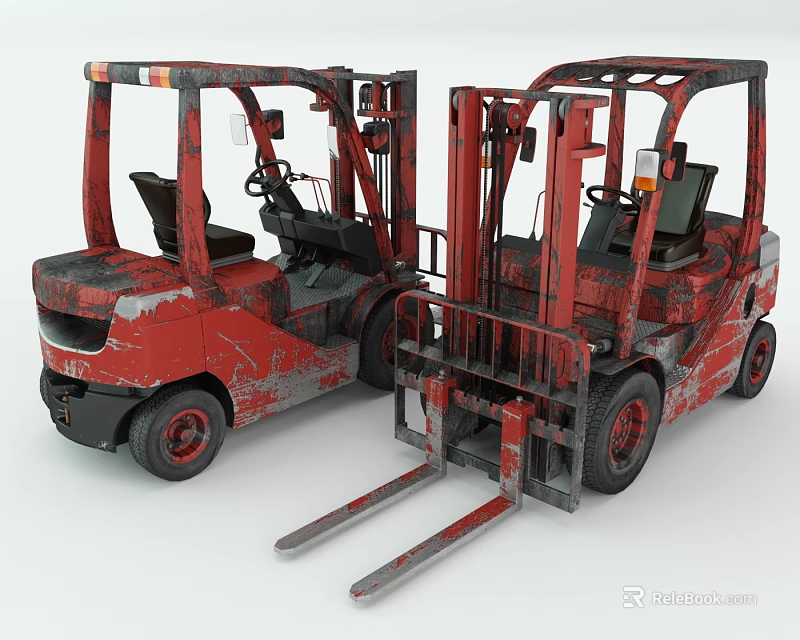 Industrial Equipment Red Worn Used Forklifts For Heavy Duty Industrial Operations 3d model 