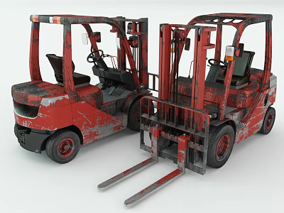 Industrial Equipment Red Worn Used Forklifts For Heavy Duty Industrial Operations 3d model