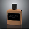 Stylish Orange Perfume Bottle Design With Black Cap And Blossom Label