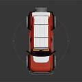 Red Ford Bronco Off Road Vehicle With White Roof Yellow Interior And Large Tires