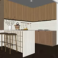 Modern Restaurant Interior Design With Wooden Cabinets Island Counter And Bar Stools