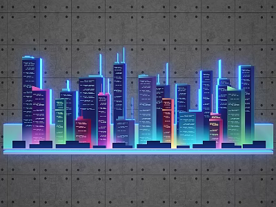 Colorful Neon City Skyscrapers With Illuminated Lights And Modern Architecture 3d model