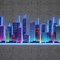 Colorful Neon City Skyscrapers With Illuminated Lights And Modern Architecture