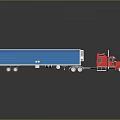 Red Cab Blue Trailer Freight Truck 3D Rendering With Reflective Surface On Dark Background