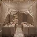 Spa Sauna Room Interior With Massage Bed White Canopy And Aromatherapy Elements