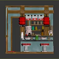 Japanese Style Interior With Wooden Counter Red Lanterns And Red Stools