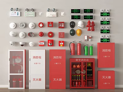 Essential Fire Safety Equipment Collection With Hydrants Extinguishers Alarms And Cabinets 3d model
