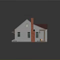 House Exterior With Red Chimney Purple Roof White Walls Porch Chair And Autumn Leaves