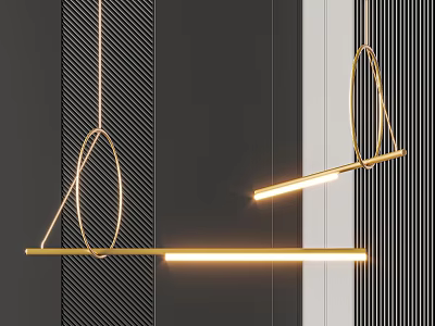 Modern Illuminated Pendant Lights With Gold Linear Design And Ring Hanging Structure In Interior 3d model
