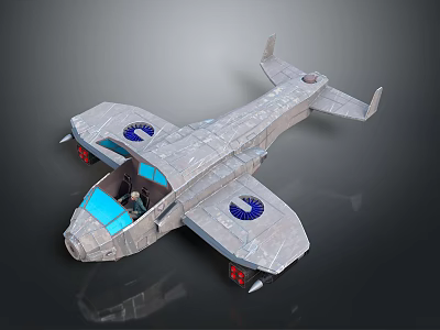 Silver Gray Fighter Jet With Blue Cockpit And Red Wheels Streamlined Design 3d model