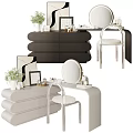 Modern Black And White Dressing Table With Round Mirror Stool And Decorative Items 3d model