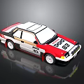 Red White Black Rally Car With Racing Stripes Number 83 And Sponsor Logos