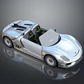 Silver Convertible Sports Car With Sleek Design And Green Seats On Reflective Surface