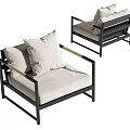 Modern Leisure Chair With Black Metal Frame Beige Cushioned Seat And Soft Pillows