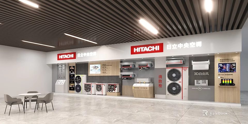 Hitachi Central Air Conditioners Showroom Display With Commercial Residential Products Interior 3d model 