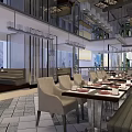 Modern Restaurant Interior Design With Glass Partitions Comfortable Seats And City View