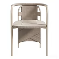 Modern Leisure Chair With Woven Seat Back Metal Frame Light Beige Comfortable Design