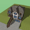 Detached Villa Exterior With Wooden White Walls Gabled Roof And Front Stairs