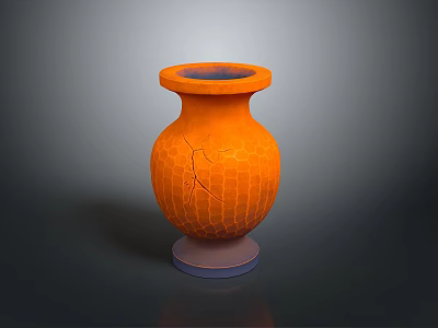 Intricate Orange Sculpture Carving Vase With Cracked Texture And Purple Base 3d model