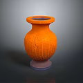Intricate Orange Sculpture Carving Vase With Cracked Texture And Purple Base
