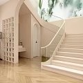 Modern Minimalist SPA Sauna Reception Area With White Design Wooden Floor And Plant Decoration