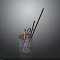 Practical Metal Mesh Pen Holder With Colorful Pens And Scissors For Daily Use