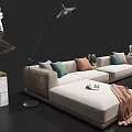 Elegant Modern Sofa and Coffee Table Set With Decorative Pillows Green Plants And Artwork