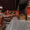 Modern Hot Pot Restaurant Interior With Open Kitchen Dining Tables And Pendant Lights