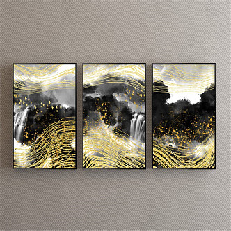 Modern abstract painting gold and silver living room abstract color block decorative painting 3d model