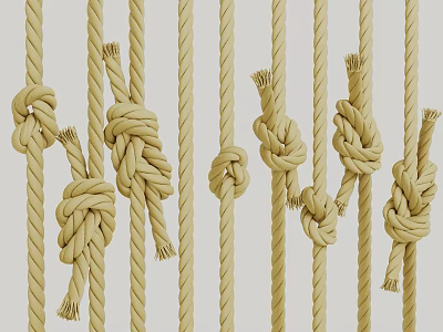 Various Natural Beige Rope Knots Displayed in Different Hanging Styles 3d model