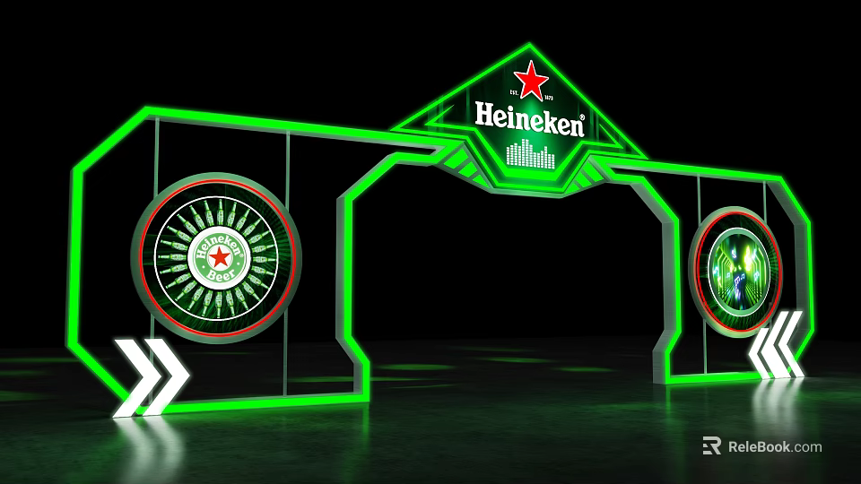 Heineken Brand Display Archway With Green Lighting And Circular Logos 3d model 