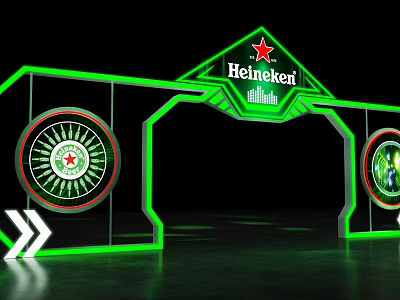 Heineken Brand Display Archway With Green Lighting And Circular Logos 3d model