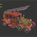 3D Model Of A Retro Red Fire Truck With Ladder