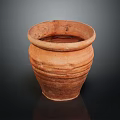 Handcrafted Rustic Terracotta Pot With Striped Design And Smooth Rim