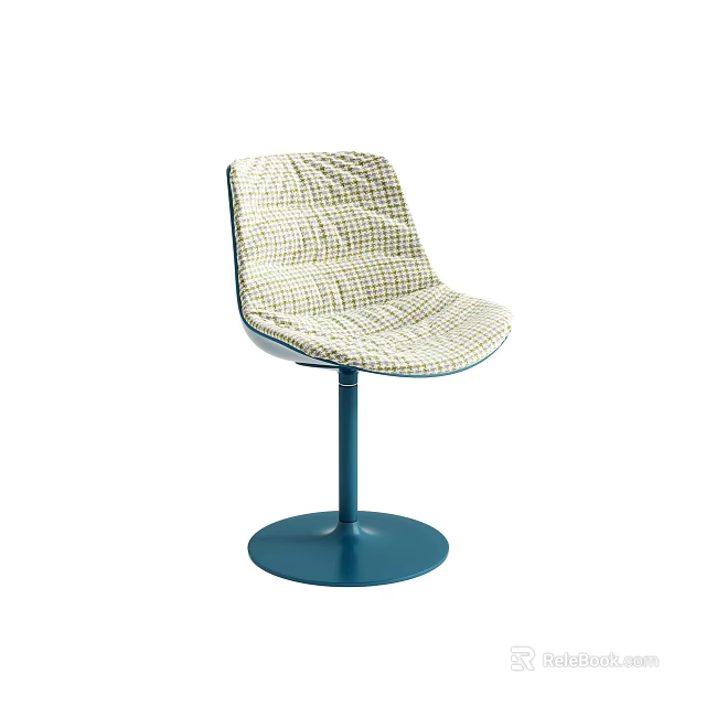 Modern Dining Chair with Cream Checkered Upholstery Blue Metal Base and Round Stable Stand 3d model 