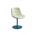 Modern Dining Chair with Cream Checkered Upholstery Blue Metal Base and Round Stable Stand